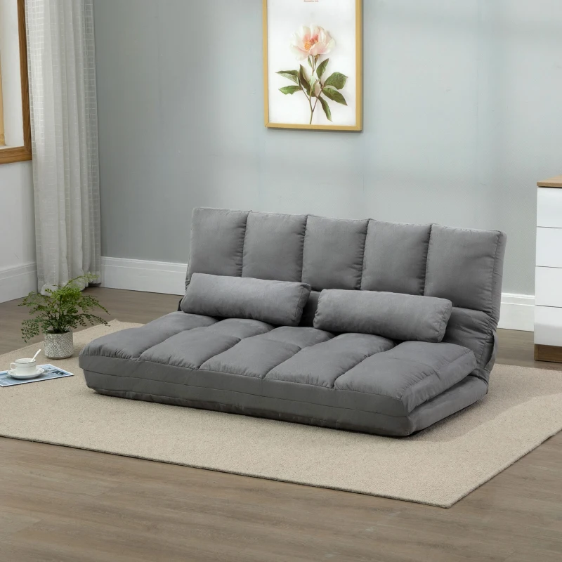 HOMCOM Convertible Floor Sofa Chair, Folding Couch Bed, Guest Chaise Lounge with 2 Pillows, Adjustable Backrest and Headrest, 51.25" L, Light Gray