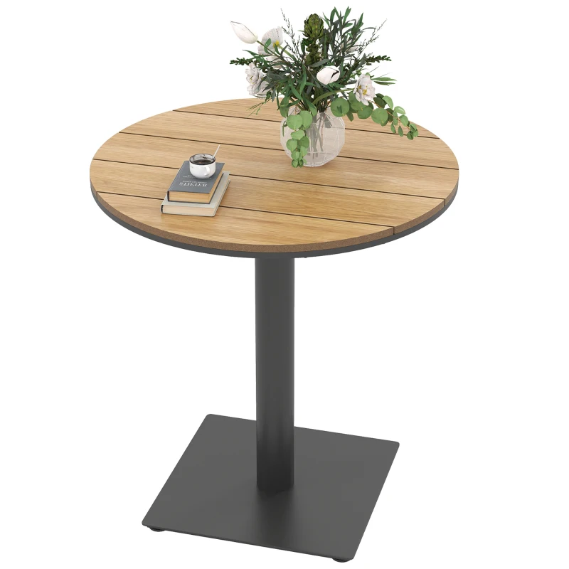 Outsunny Outdoor Side Table, 28" Weather Resistant Round Patio Table with Slatted Design for Garden, Terrace, Balcony, Natural