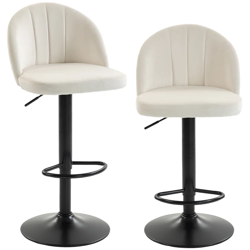 HOMCOM Bar Stools Set of 2, Swivel Counter Height Barstools with Footrest, Cream White