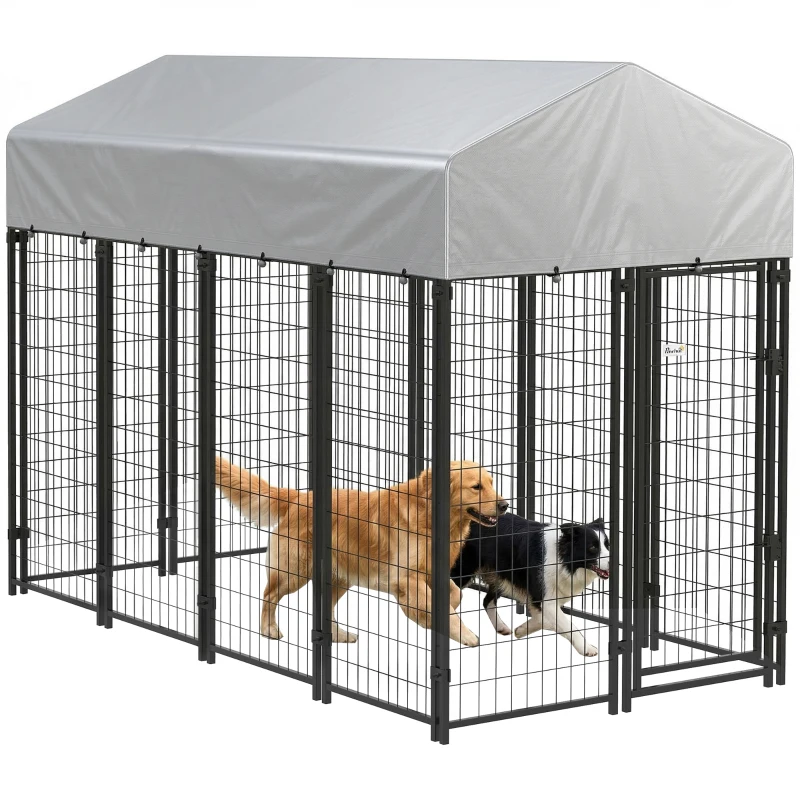 PawHut Outdoor Dog Kennel with Roof, 8' x 4' x 6' Heavy Duty Welded Wire Dog Playpen Enclosure with Escape-proof Lock