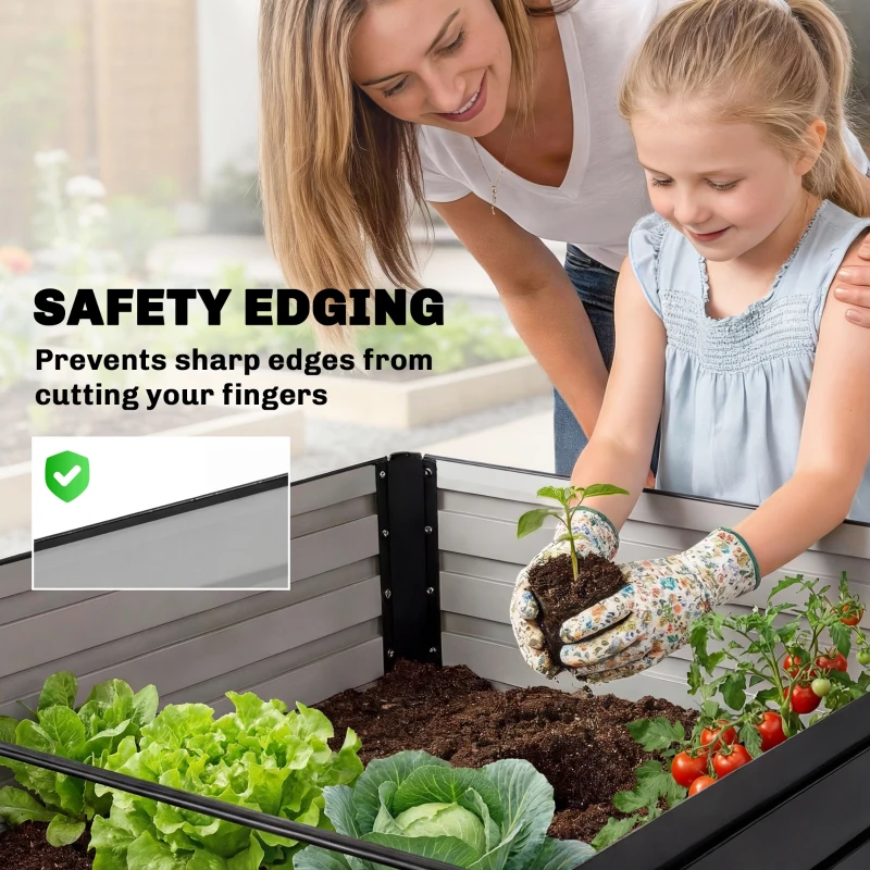 Outsunny 5' x 3' x 2' Raised Garden Bed, Galvanized Planter Box for Growing Flowers, Herbs and Vegetables, Black