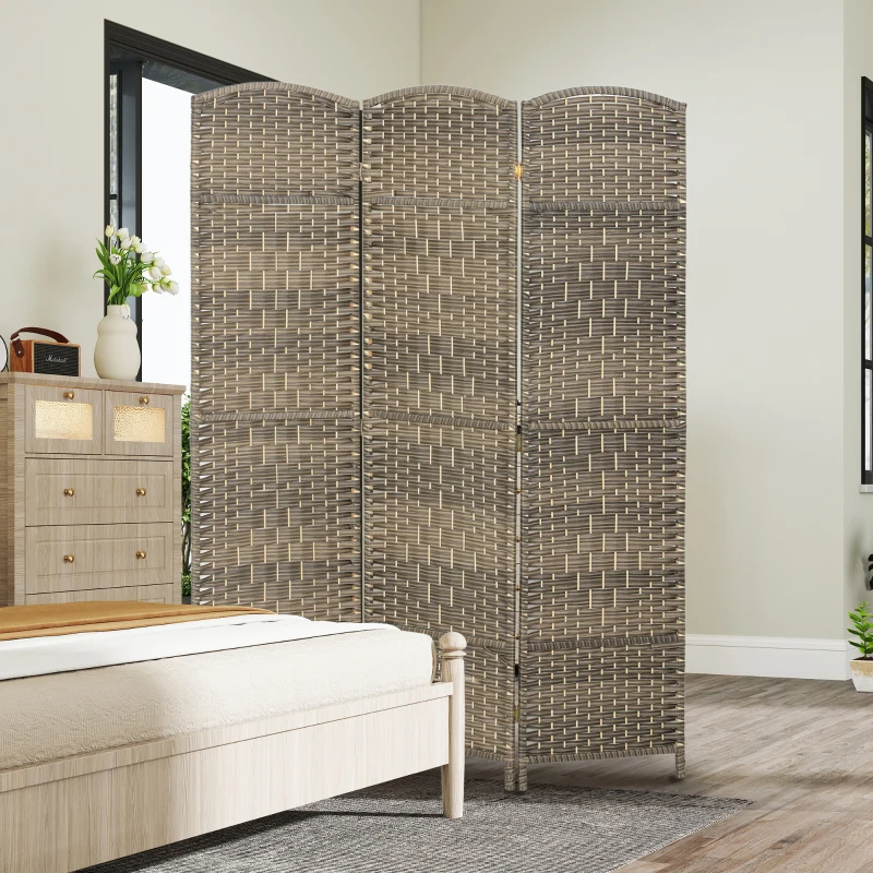 HOMCOM Folding Room Divider Screen 3 Panel 6' Tall Privacy Screen Freestanding Wood Partition for Home Office, Dark Rustic Oak