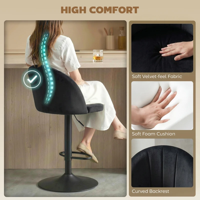 HOMCOM Bar Stools Set of 2, Swivel Counter Height Barstools with Footrest, Black