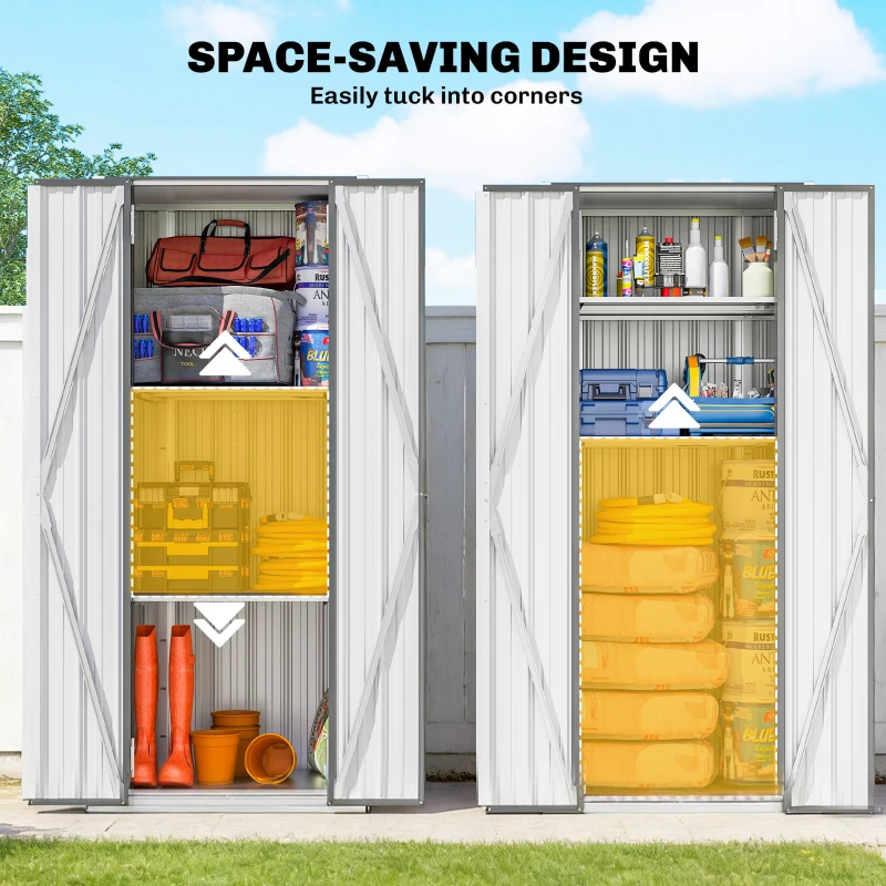 Outsunny Outdoor Storage Shed with Adjustable Shelves Metal Garden Shed with Double Doors for Patio Balcony Garage