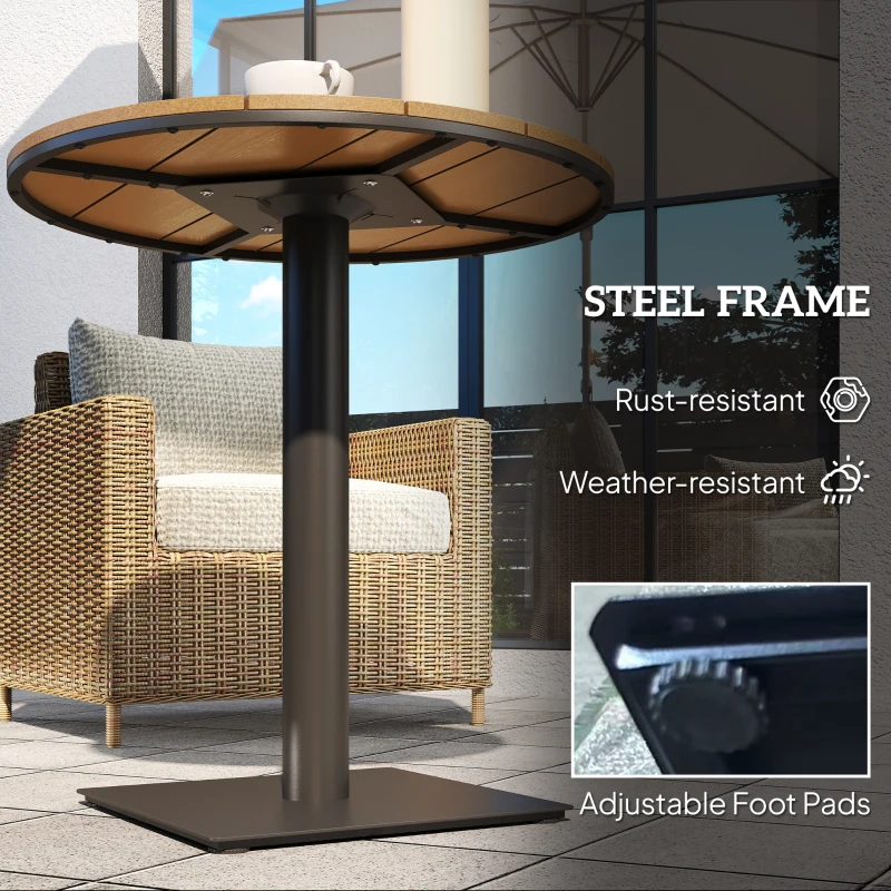 Outsunny Outdoor Side Table, 28" Weather Resistant Round Patio Table with Slatted Design for Garden, Terrace, Balcony, Natural