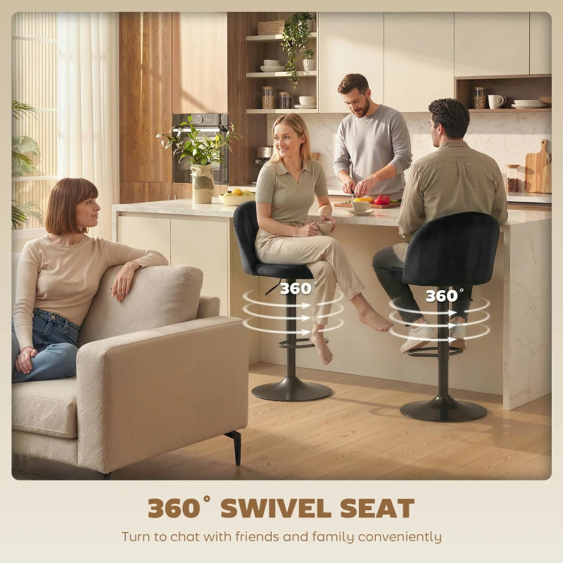 HOMCOM Bar Stools Set of 2, Swivel Counter Height Barstools with Footrest, Black