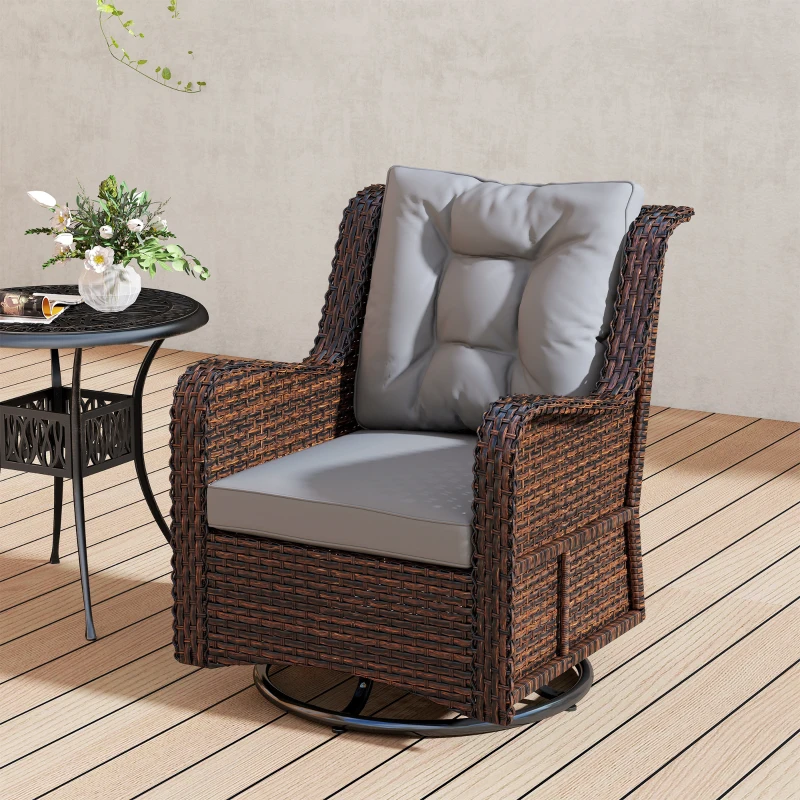 Outsunny PE Rattan 360° Swivel Patio Chair with Cushion, Dark Grey
