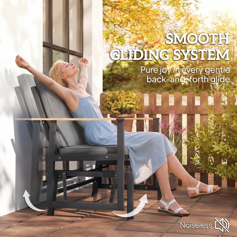 Outsunny Outdoor Glider Bench for 2 Person, Patio Glider Loveseat with Thick Cushions for Garden Balcony Porch, Dark Grey