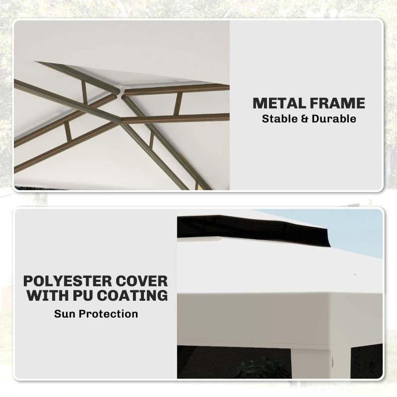 Outsunny 10' x 10' Outdoor Canopy Tent Party Tent with Mesh Netting and Double Tier Roof for Backyard, Garden, Patio, Cream White