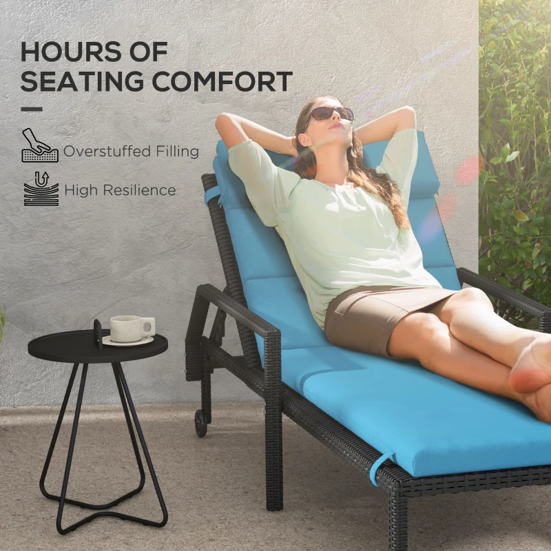 Outsunny Patio Chaise Lounge Chair Cushions Replacement Sun Lounger Pads with Headrest and Ties, Set of 2, Turquoise