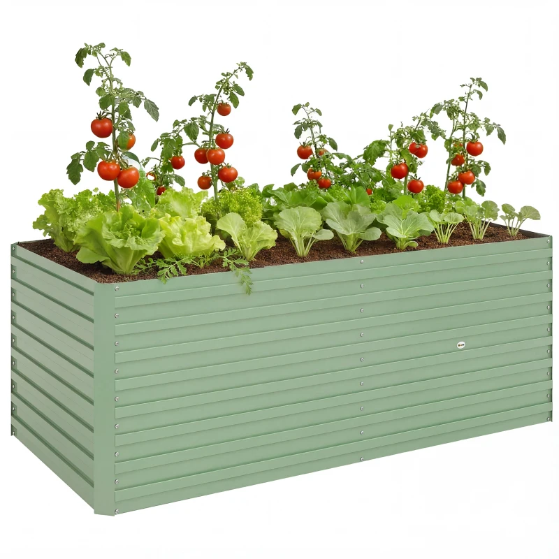 Outsunny 5' x 3' x 2' Raised Garden Bed, Galvanized Planter Box for Growing Flowers, Herbs and Vegetables, Light Green