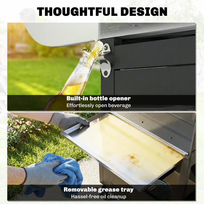 Outsunny 4 Burner Propane Gas Grill with Side Burner, 53,000 BTU BBQ Grill with Cast Iron Grates, Wheels, Warming Rack, Cabinet