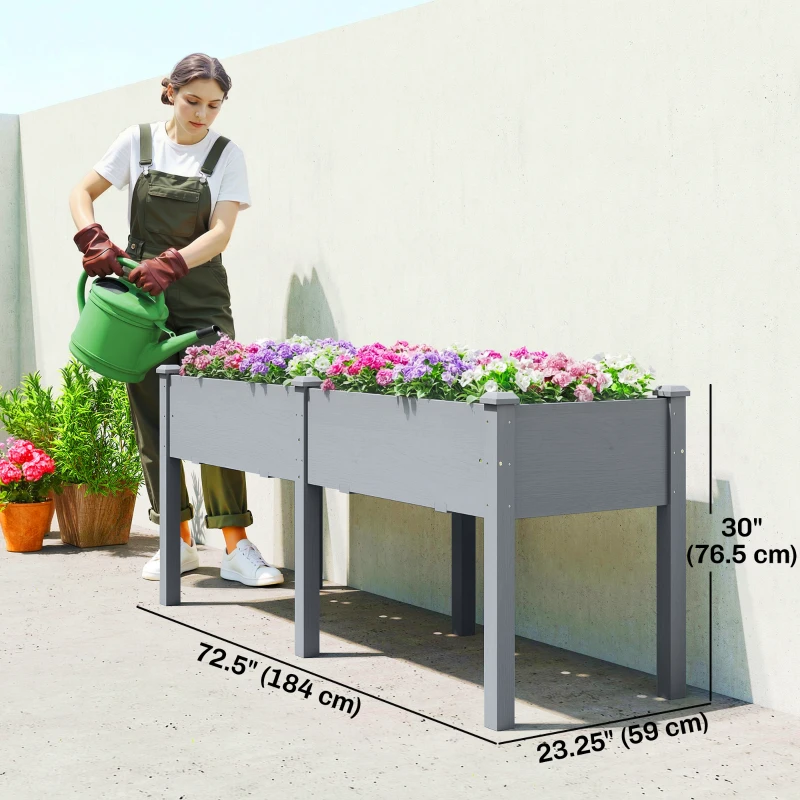 Outsunny Wooden Raised Garden Bed with Legs, 72" x 23" x 30" Elevated Outdoor Planter Box with 6 Drainage Holes