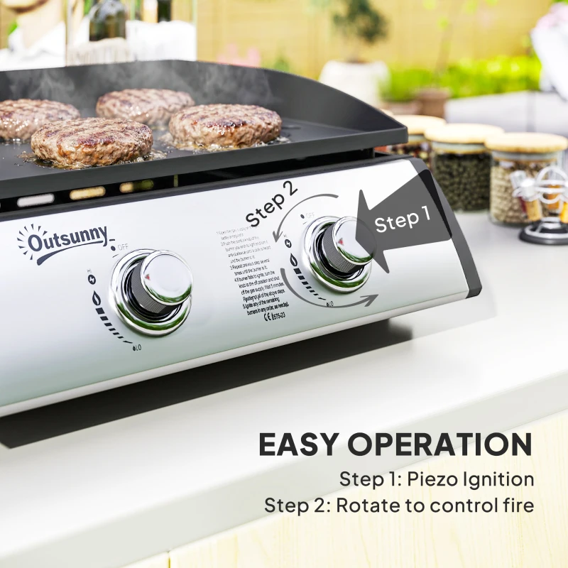 Outsunny 2 Burner Liquefied Gas Grill, Portable Tabletop BBQ Grill, for Camping, Picnic, Silver