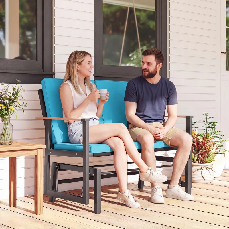 Outsunny Outdoor Glider Bench for 2 Person, Patio Glider Loveseat with Thick Cushions for Garden Balcony Porch, Navy Blue