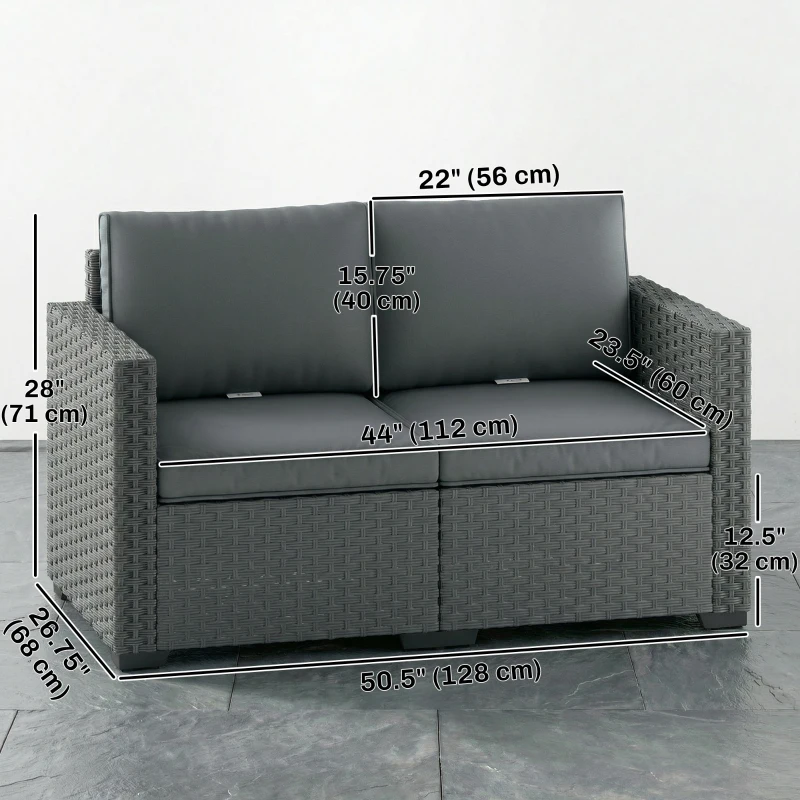 Outsunny 2 Seater Outdoor Couch Patio Sofa with Deep Seat, Cushions, Wide Armrests for Garden, Balcony, Porch, Dark Grey
