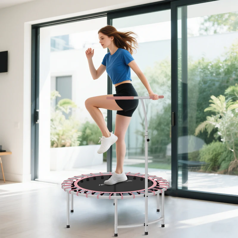 Soozier 40" Foldable Rebounder Trampoline ,Mini Trampoline Indoor with Adjustable Handle, Quiet and Safe Bungee Rebounder, Pink