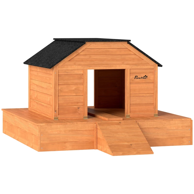 PawHut Floating Duck Coop, Wooden Duck House with Ramp and Waterproof Asphalt Roof, Small Animal House