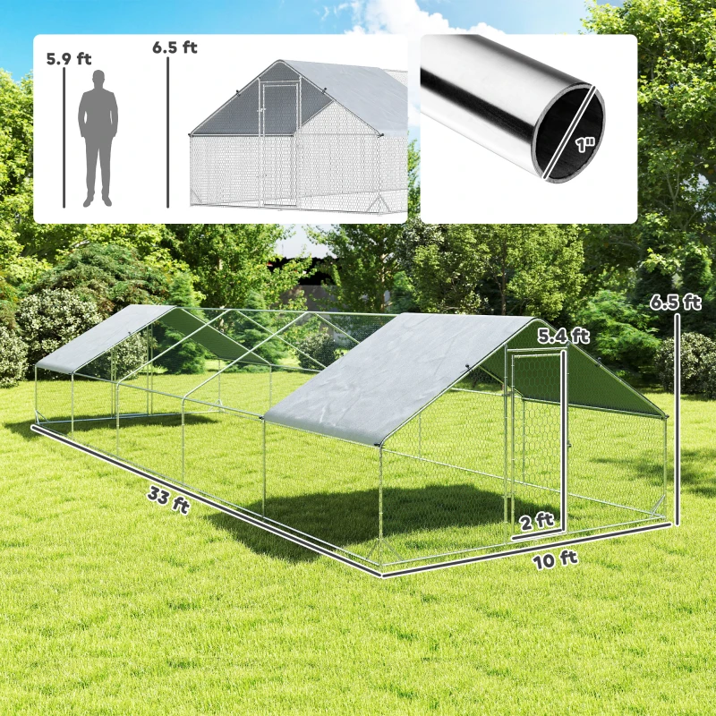 PawHut Large Chicken Coop with Waterproof and Anti-UV Cover, Spire Shaped for Outdoor and Yard Farm Use, 33' x 10' x 6.4'