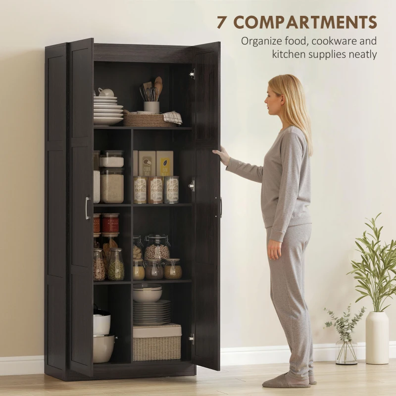 HOMCOM Farmhouse Pantry Cabinet, 71" Tall Kitchen Pantry Storage Cabinet with Soft-Close Hinges, Adjustable Shelves, Espresso