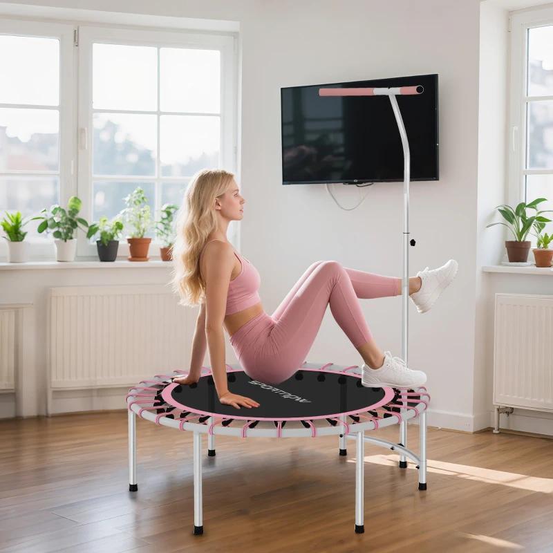 Soozier 40" Foldable Rebounder Trampoline ,Mini Trampoline Indoor with Adjustable Handle, Quiet and Safe Bungee Rebounder, Pink