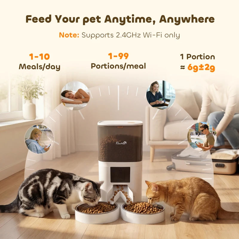 PawHut Automatic Cat Feeder with App Control Smart Cat Food Dispenser 10s Voice Recorder 6L