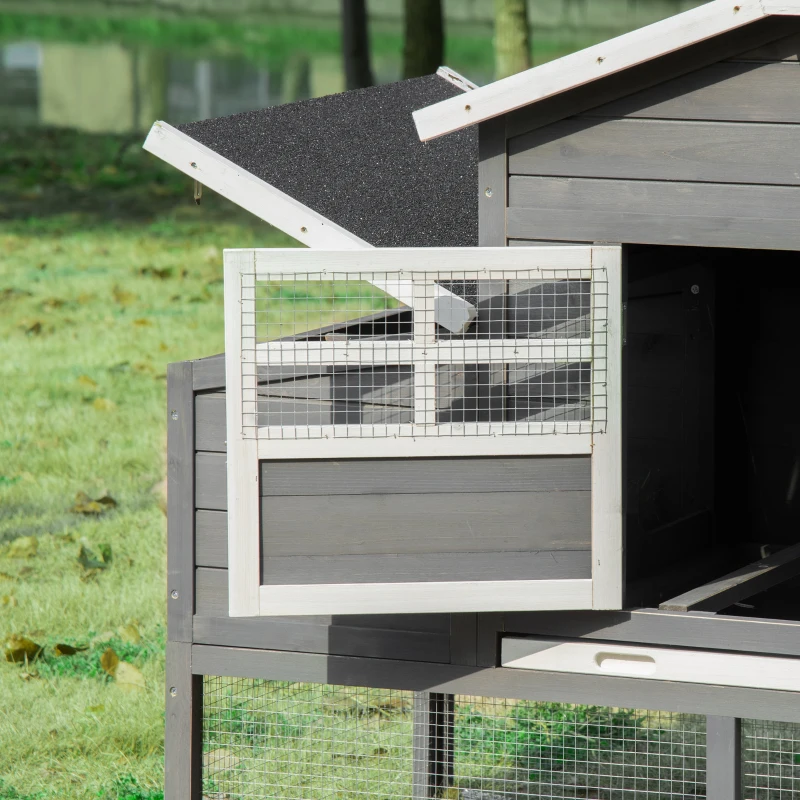 PawHut 79" Wooden Chicken Coop, Outdoor Hen House, Poultry Habitat with Removable Tray, Nesting Box, Run, Ramp, Grey