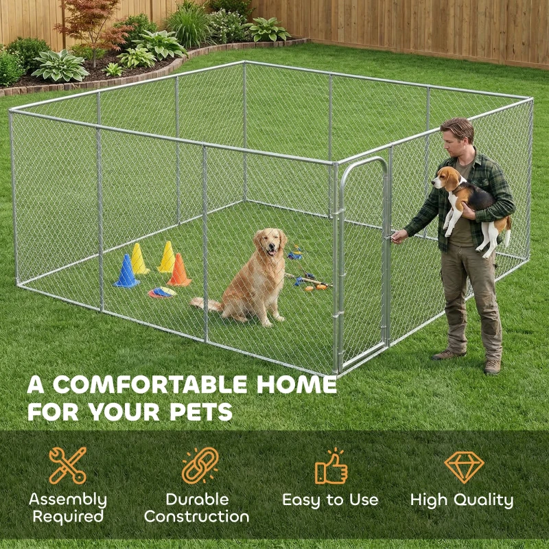 PawHut Dog Playpen Outdoor, Walk-in Dog Run Kennel Puppy Exercise Pen Indoor Outdoor with DIY Door and Galvanized Steel Frame
