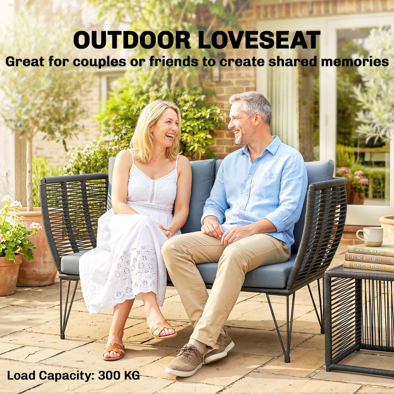 Outsunny Outdoor Couch Patio Sofa with Cushions, 2 Seater Patio Furniture Loveseat with Galvanized Steel Frame, Light Grey