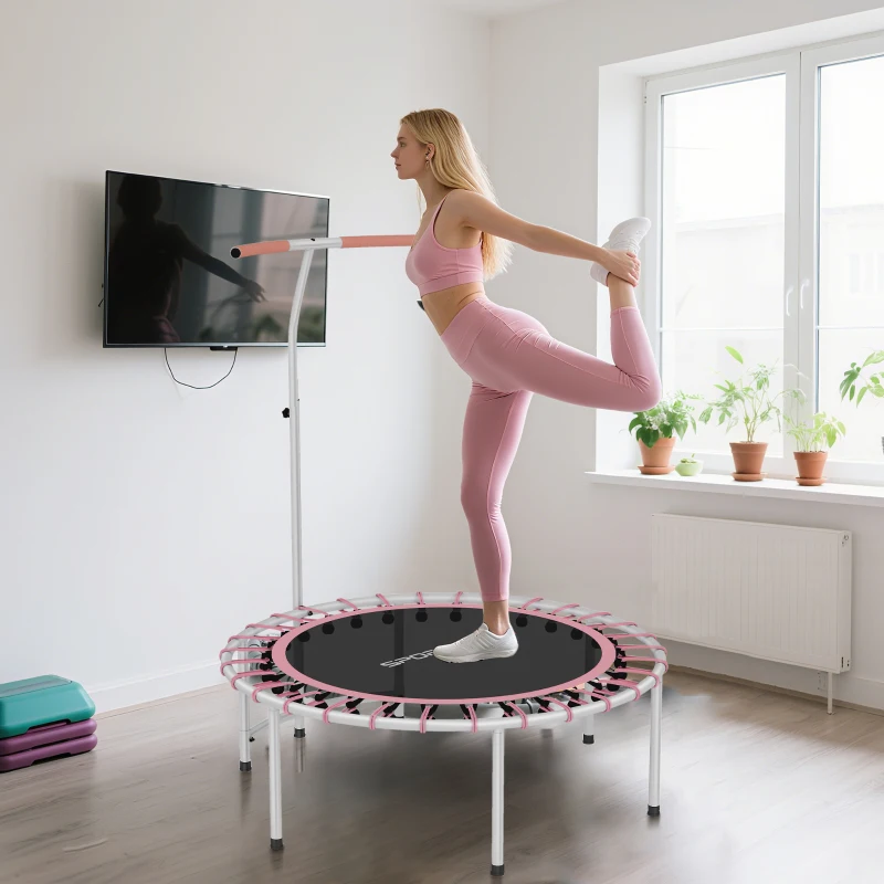 Soozier 40" Foldable Rebounder Trampoline ,Mini Trampoline Indoor with Adjustable Handle, Quiet and Safe Bungee Rebounder, Pink