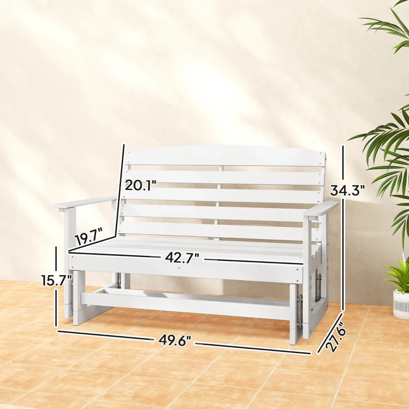 Outsunny Patio Glider Bench w/ HDPE Slatted Double Rocking Chair, White