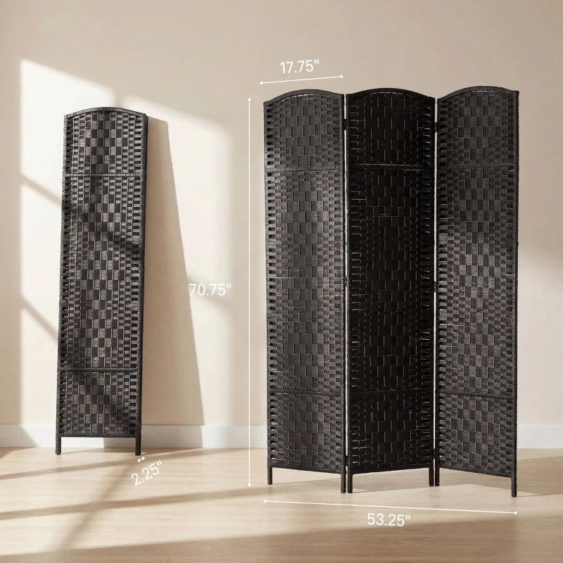 HOMCOM Room Divider, 3 Panel Folding Privacy Screen, 70.9" Tall Portable Weave Partition Wall Divider for Bedroom, Coffee