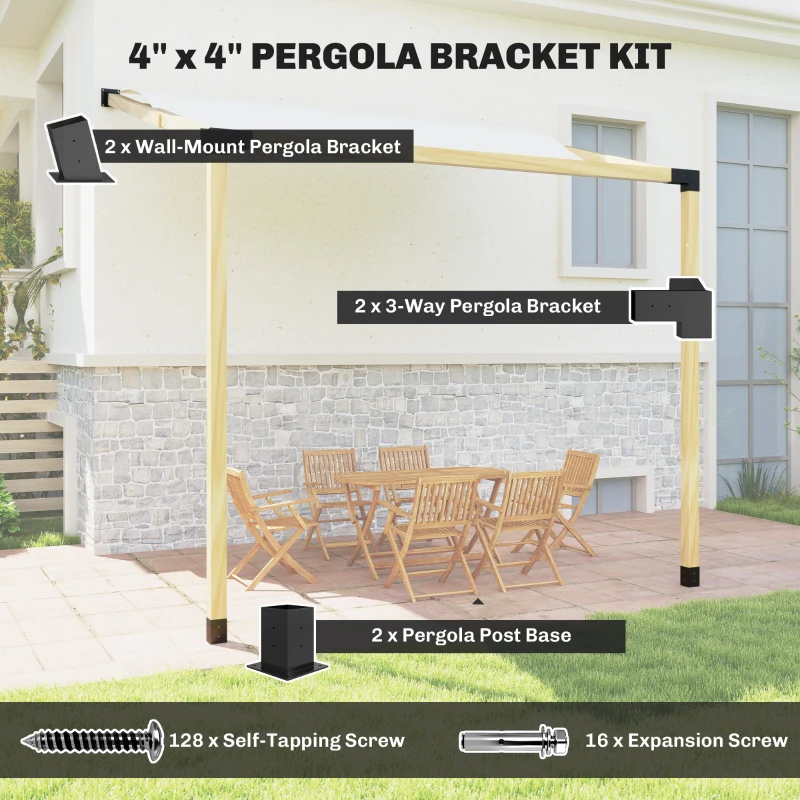 Outsunny Pergola Kit, 15° Slanted Pergola Bracket Kit with 3-Way Brackets, Post Bases, Wall Mounts for 3.6" X 3.6" Lumber, Black