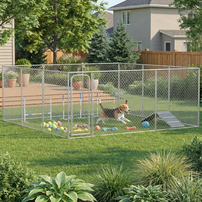 PawHut Dog Playpen Outdoor, Walk-in Dog Run Kennel Puppy Exercise Pen Indoor Outdoor with DIY Door and Galvanized Steel Frame