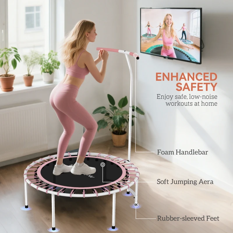 Soozier 40" Foldable Rebounder Trampoline ,Mini Trampoline Indoor with Adjustable Handle, Quiet and Safe Bungee Rebounder, Pink