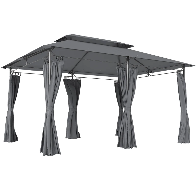 Outsunny 10' x 13' Double Roof Patio Gazebo, Outdoor Gazebo with Curtains, for Garden, Lawn, Backyard and Deck, Grey