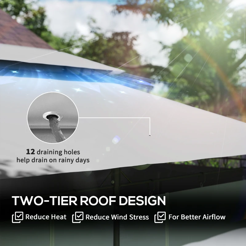 Outsunny 10' x 13' Double Roof Patio Gazebo, Outdoor Gazebo with Curtains, for Garden, Lawn, Backyard and Deck, Dark Grey