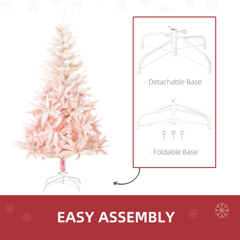 HOMCOM 5ft Unlit Spruce Artificial Christmas Tree with Realistic Branches and 450 Tips, Pink