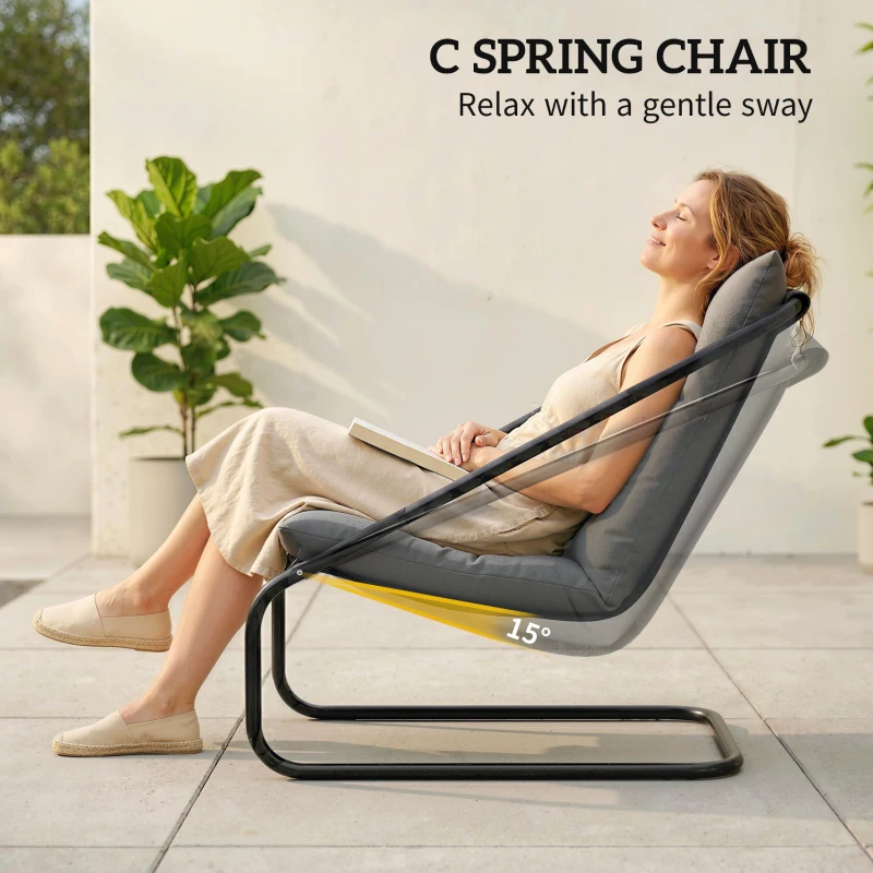 Outsunny Outdoor Bistro Set, 3 Piece Patio Furniture Set with 2 C Spring Chairs and Round Table for Balcony, Light Grey