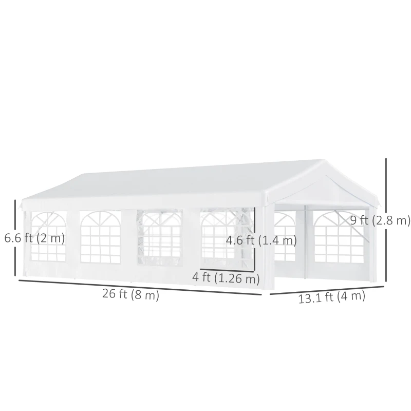 Outsunny 13'x26' Heavy Duty Large Party Tent & Carport with Removable Sidewalls, Windows, Portable Garage Canopy Tent, Sun Shade Shelter for Parties Wedding Outdoor Events, White