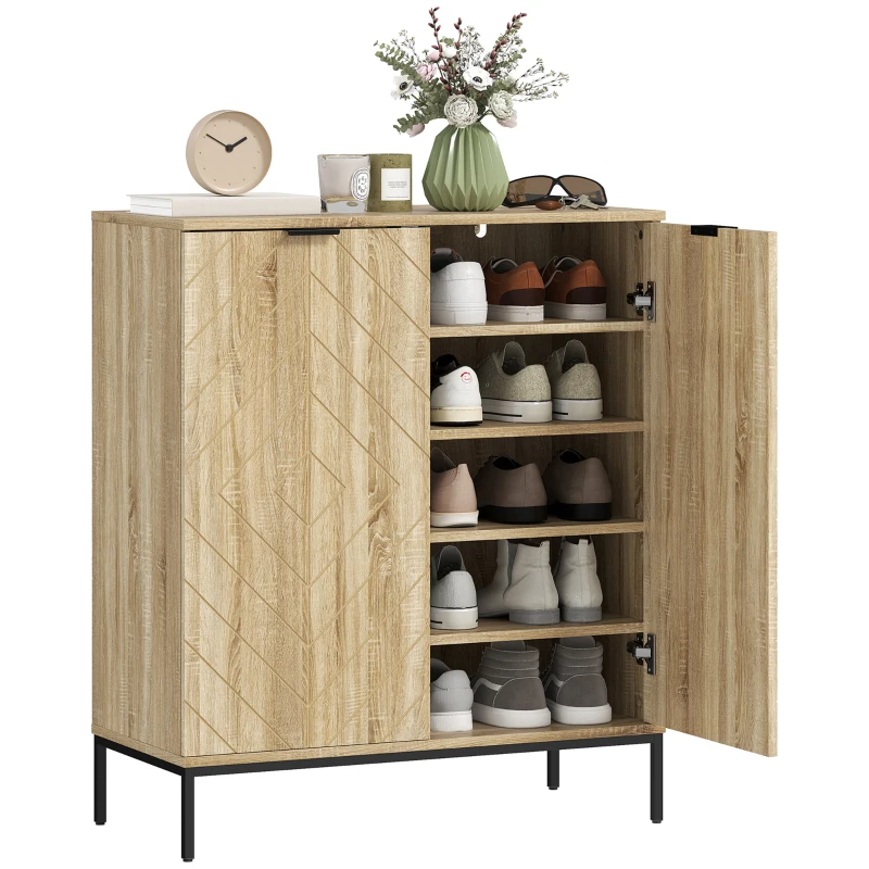 HOMCOM Shoe Storage Cabinet for 15 Pairs, Freestanding Shoe Cabinet with Doors and Adjustable Shelves for Hallway, Oak