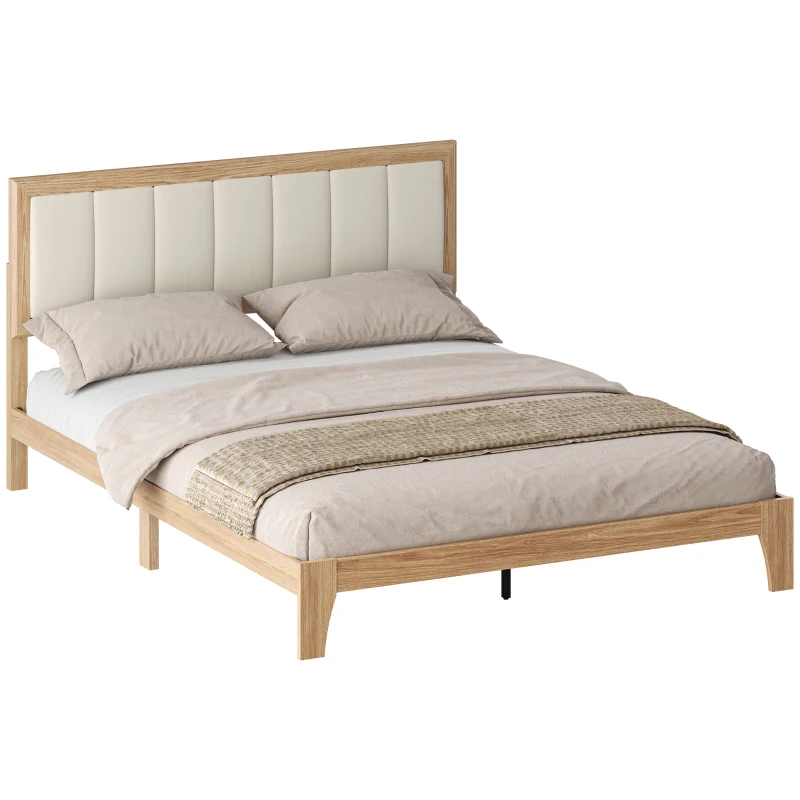 HOMCOM Queen Bed Frame with Headboard Queen Platform Bed Frame with Wooden Slats No Box Spring Needed Easy Assembly Natural