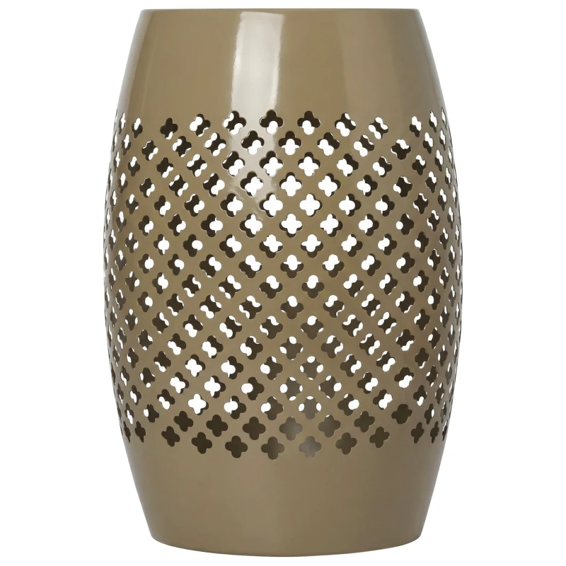 Outsunny 12.4" Steel Patio End Table, Round Hollow Drum Side Table, Accent Table for Indoor and Outdoor, Khaki