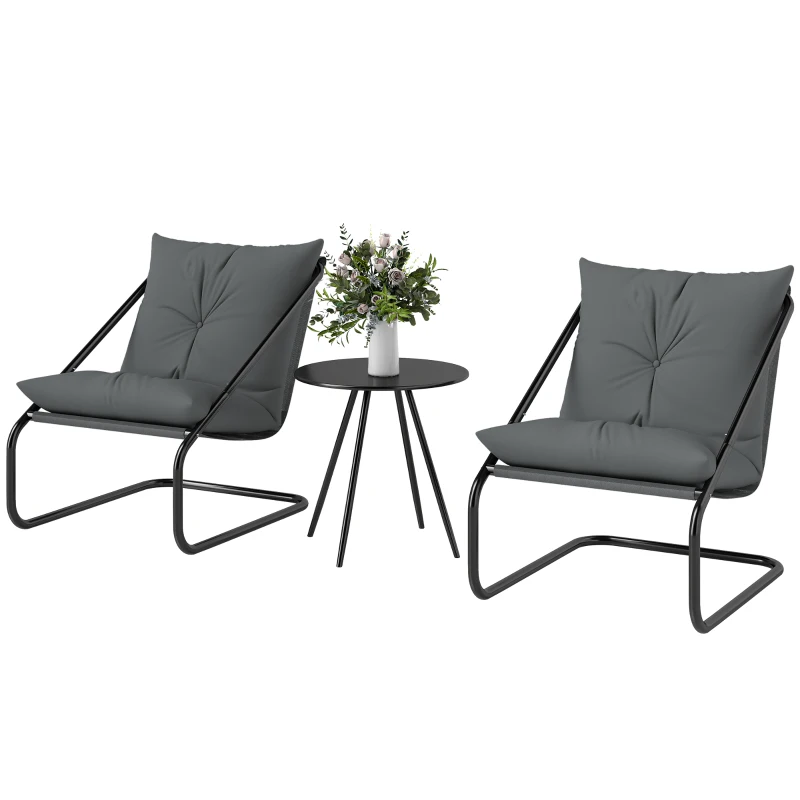 Outsunny Outdoor Bistro Set, 3 Piece Patio Furniture Set with 2 C Spring Chairs and Round Table for Balcony, Light Grey