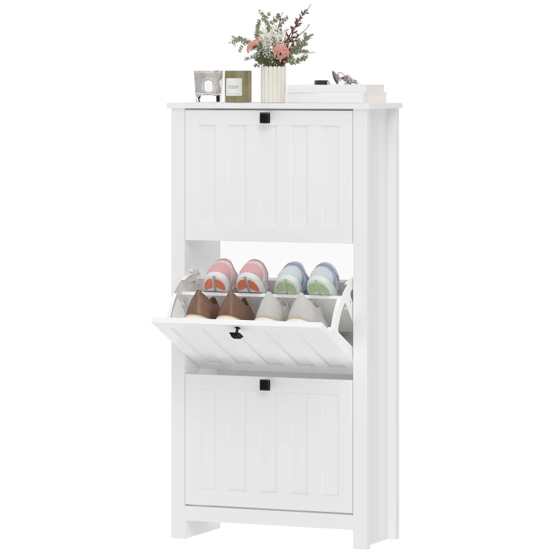 HOMCOM Slim Shoe Cabinet with 3 Flip Drawers, Shoe Storage Cabinet with Adjustable Shelves for Entryway, Holds 12 Pairs, White