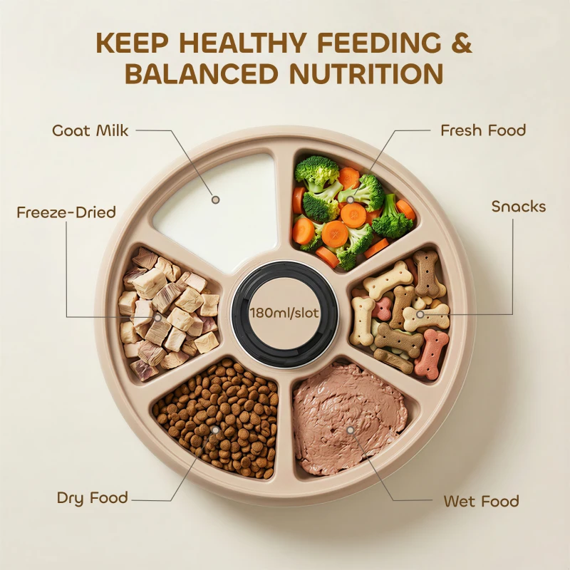 PawHut Automatic Cat Feeder for Dry Wet Food Timed Cat Dog Food Dispenser with 6 Trays 1 Ice Pack Battery Powered Light Brown