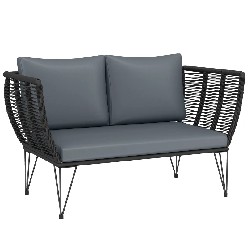 Outsunny Outdoor Couch Patio Sofa with Cushions, 2 Seater Patio Furniture Loveseat with Galvanized Steel Frame, Light Grey