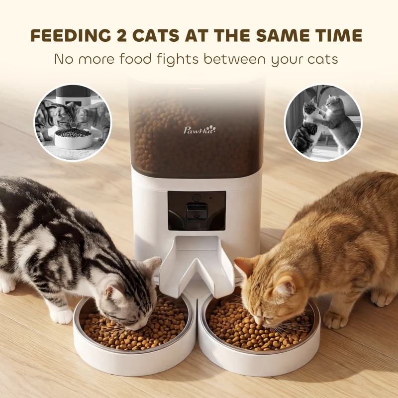 PawHut Automatic Cat Feeder for 2 Cats with HD Camera，2.4G & 5G WiFi Pet Food Dispenser 6L APP Control
