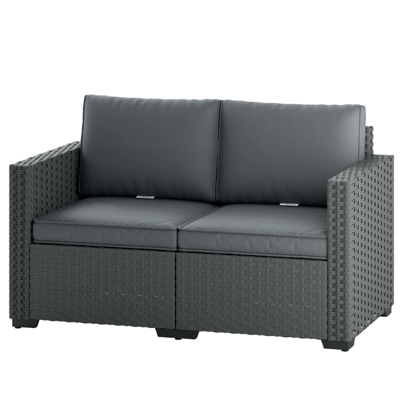 Outsunny 2 Seater Outdoor Couch Patio Sofa with Deep Seat, Cushions, Wide Armrests for Garden, Balcony, Porch, Dark Grey