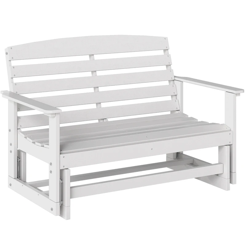 Outsunny Patio Glider Bench w/ HDPE Slatted Double Rocking Chair, White